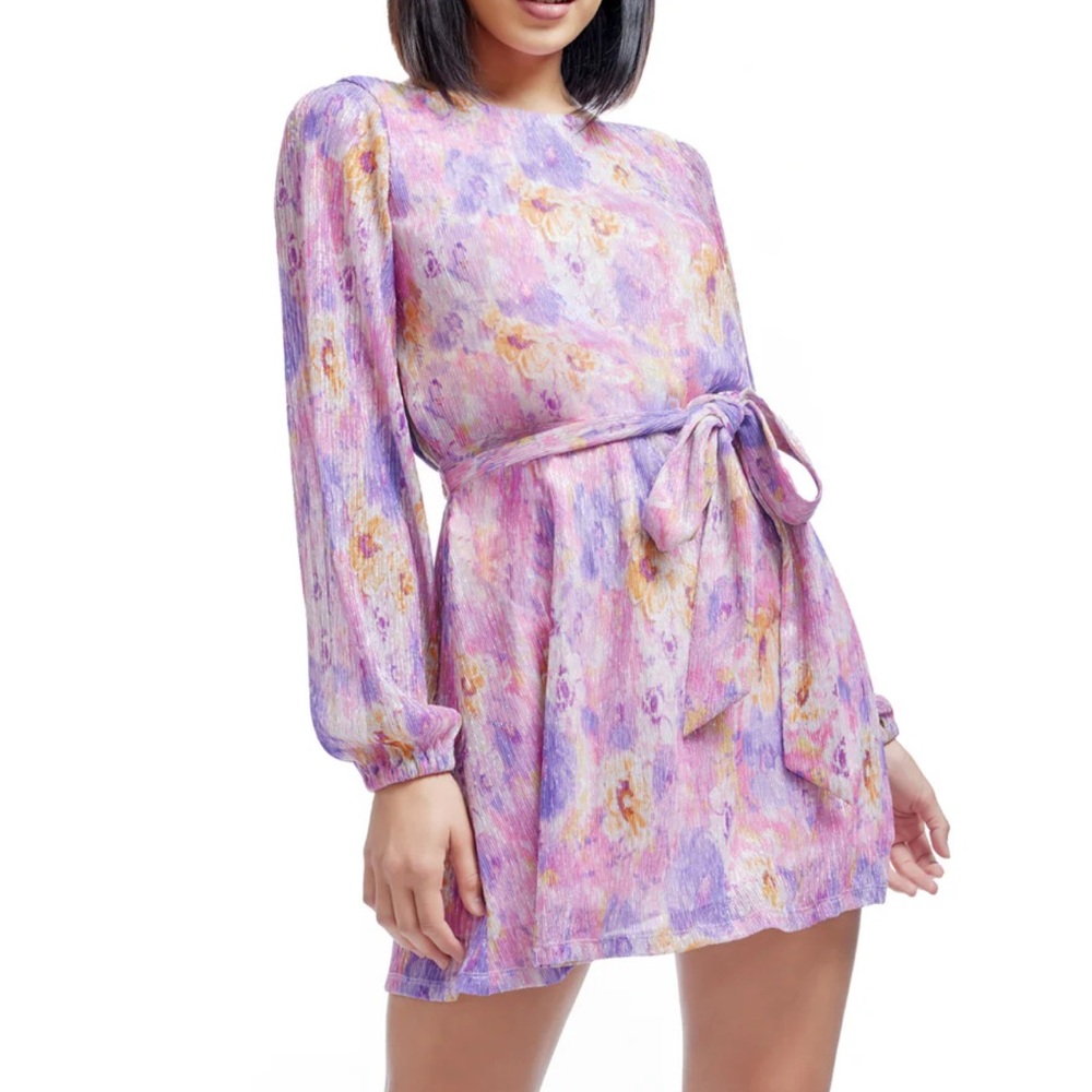 Dress the Population Kirsi Metallic Purple Floral Mini Dress